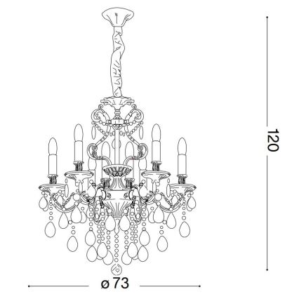 Ideal Lux - Lysekrone i krystal m. kædeophæng GIOCONDA 8xE14/40W/230V diameter 73 cm guldfarvet