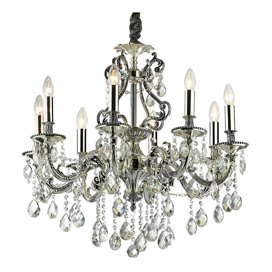 Ideal Lux - Lysekrone i krystal m. kædeophæng GIOCONDA 8xE14/40W/230V diameter 73 cm sølvfarvet