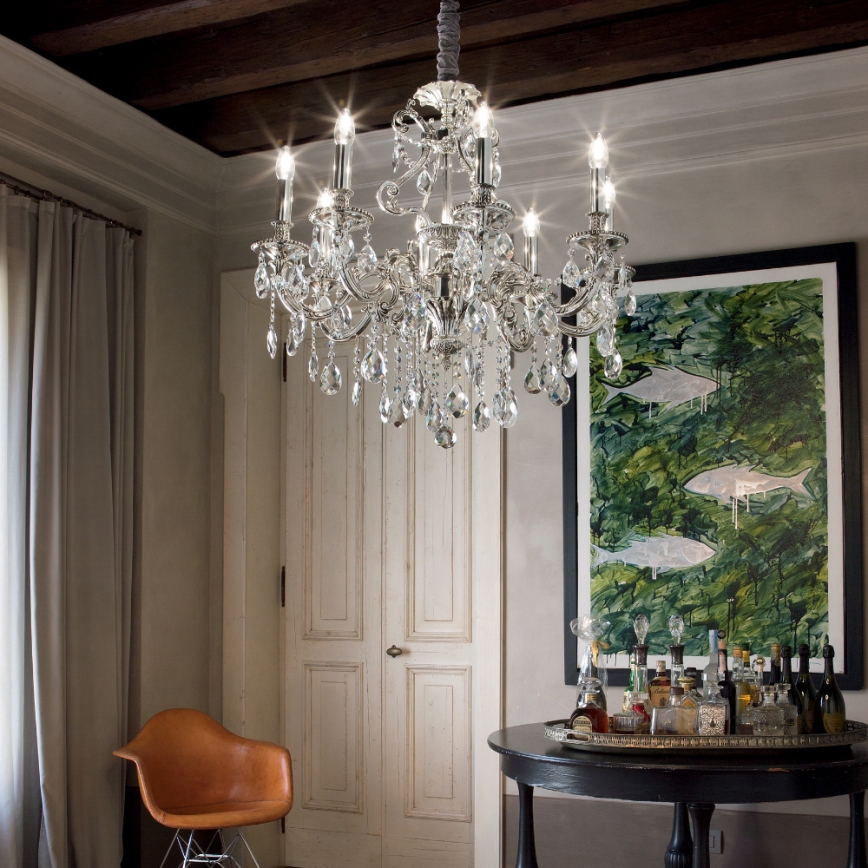 Ideal Lux - Lysekrone i krystal m. kædeophæng GIOCONDA 8xE14/40W/230V diameter 73 cm sølvfarvet