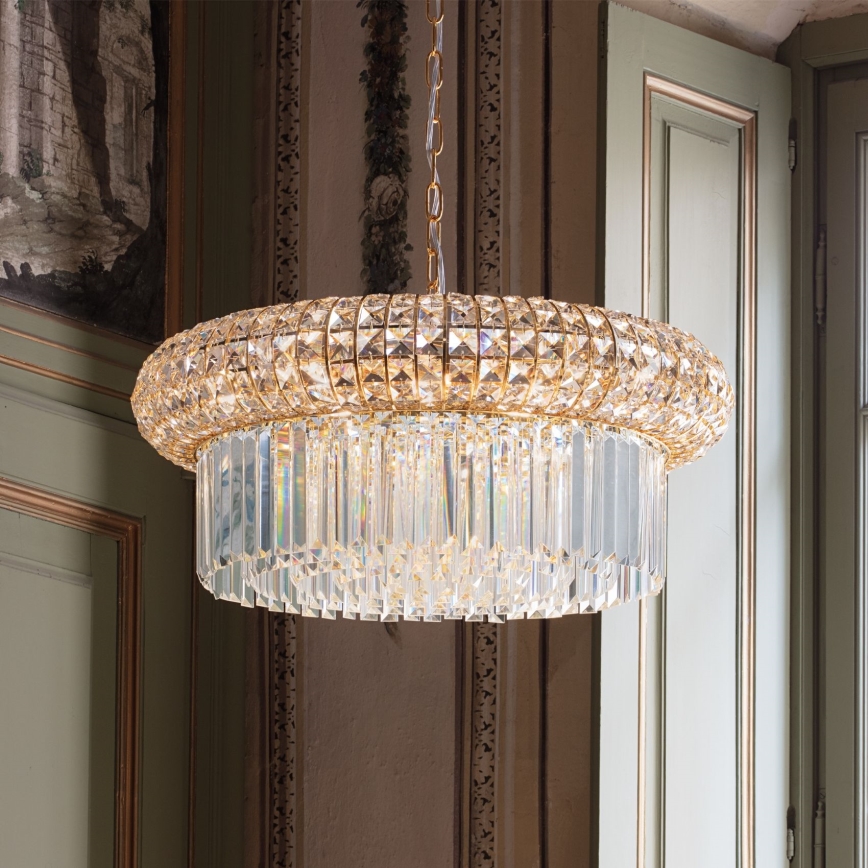 Ideal Lux - Lysekrone i krystal m. kædeophæng NABUCCO 12xE14/40W/230V diameter 60 cm guldfarvet