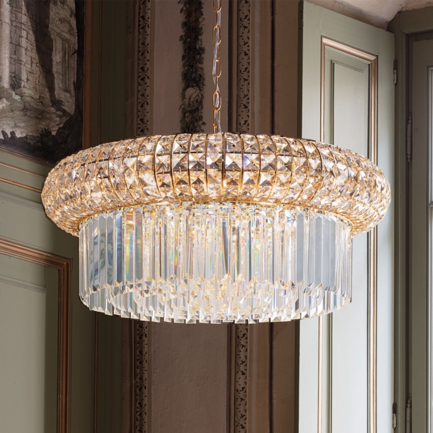 Ideal Lux - Lysekrone i krystal m. kædeophæng NABUCCO 16xE14/40W/230V diameter 70 cm guldfarvet