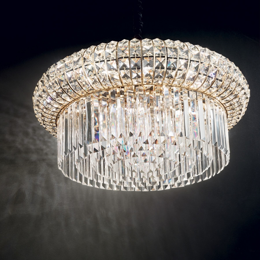 Ideal Lux - Lysekrone i krystal m. kædeophæng NABUCCO 16xE14/40W/230V diameter 70 cm guldfarvet