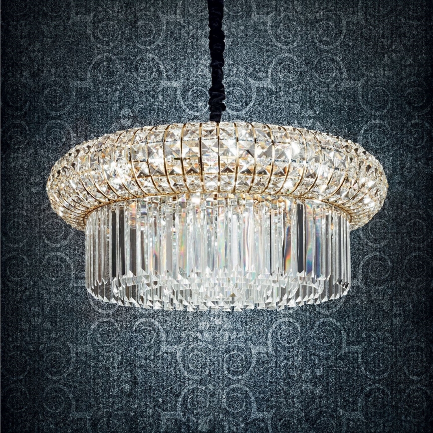 Ideal Lux - Lysekrone i krystal m. kædeophæng NABUCCO 16xE14/40W/230V diameter 70 cm guldfarvet