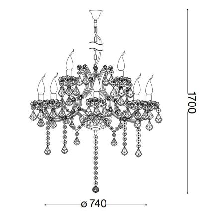 Ideal Lux - Lysekrone i krystal m. kædeophæng NAPOLEON 12xE14/40W/230V diameter 74 cm guldfarvet