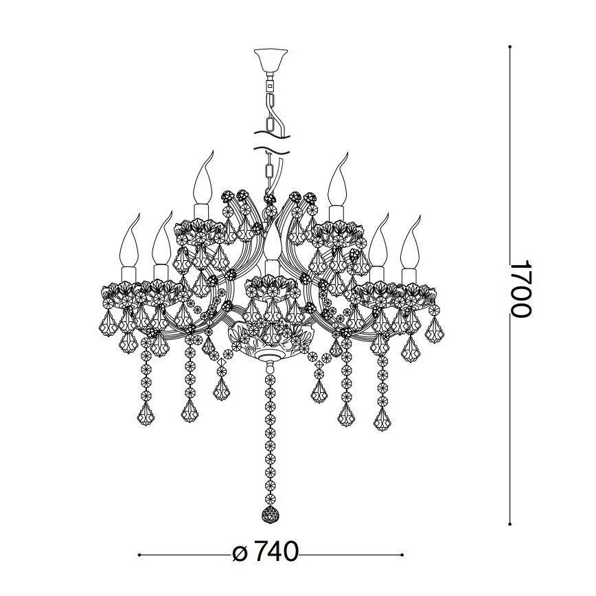 Ideal Lux - Lysekrone i krystal m. kædeophæng NAPOLEON 12xE14/40W/230V diameter 74 cm guldfarvet
