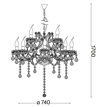 Ideal Lux - Lysekrone i krystal m. kædeophæng NAPOLEON 12xE14/40W/230V diameter 74 cm skinnende krom