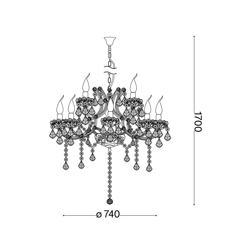 Ideal Lux - Lysekrone i krystal m. kædeophæng NAPOLEON 12xE14/40W/230V diameter 74 cm skinnende krom