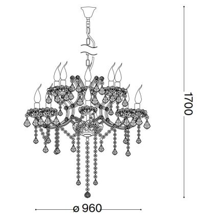 Ideal Lux - Lysekrone i krystal m. kædeophæng NAPOLEON 18xE14/40W/230V diameter 96 cm guldfarvet