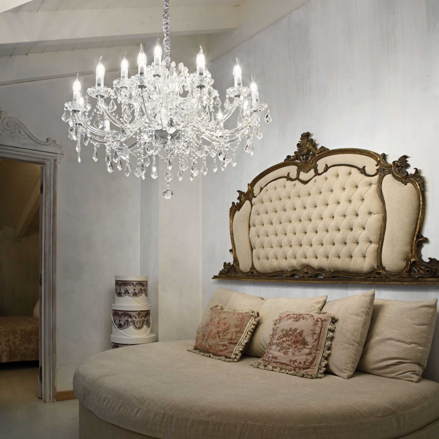 Ideal Lux - Lysekrone i krystal m. kædeophæng NAPOLEON 18xE14/40W/230V diameter 96 cm skinnende krom