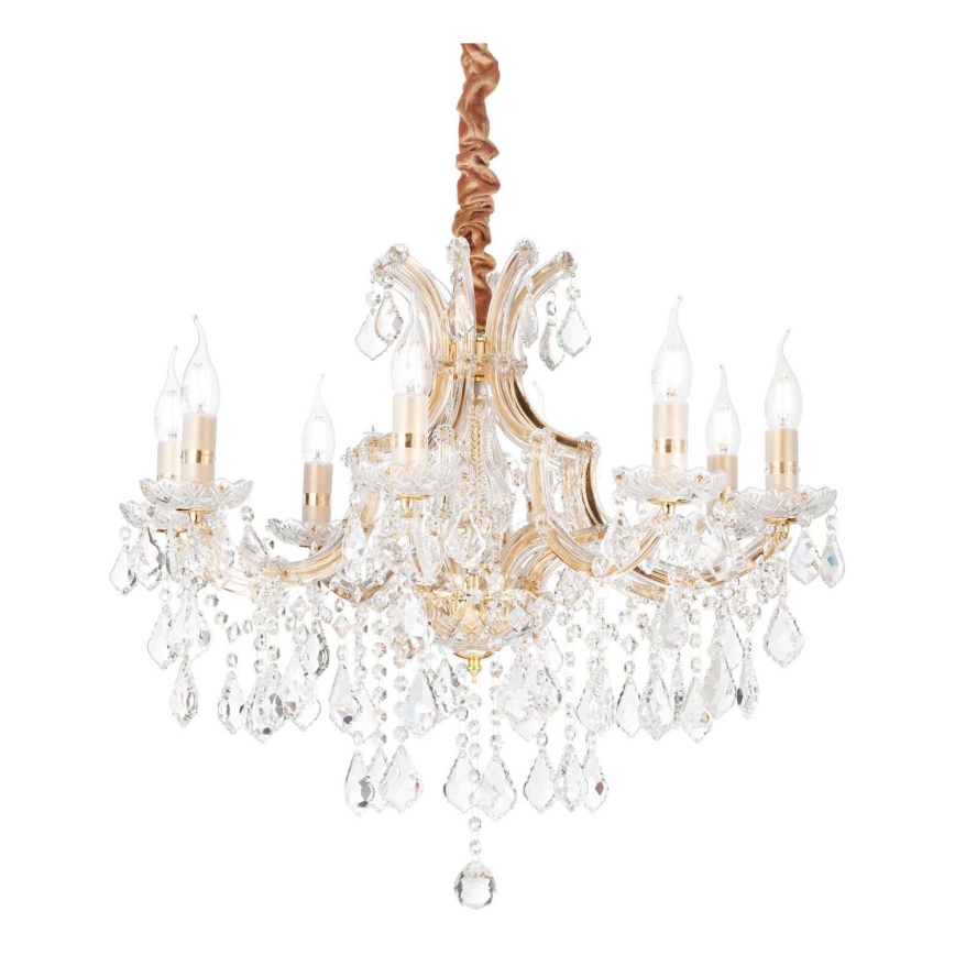Ideal Lux - Lysekrone i krystal m. kædeophæng NAPOLEON 8xE14/40W/230V diameter 67 cm guldfarvet