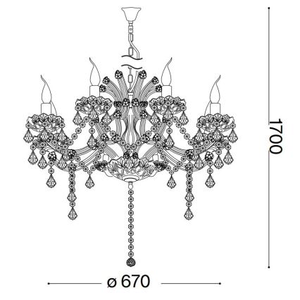 Ideal Lux - Lysekrone i krystal m. kædeophæng NAPOLEON 8xE14/40W/230V diameter 67 cm guldfarvet