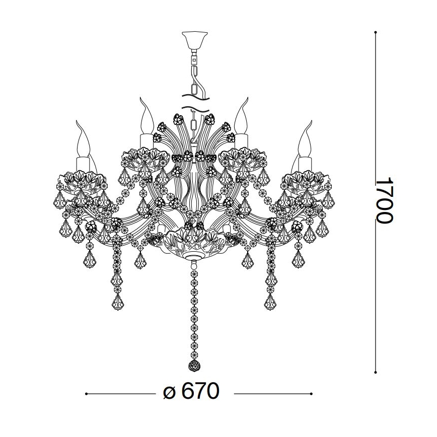Ideal Lux - Lysekrone i krystal m. kædeophæng NAPOLEON 8xE14/40W/230V diameter 67 cm guldfarvet