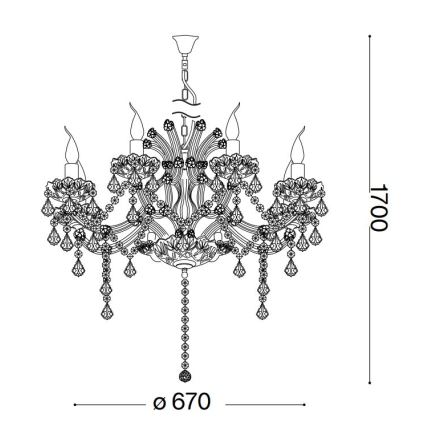 Ideal Lux - Lysekrone i krystal m. kædeophæng NAPOLEON 8xE14/40W/230V diameter 67 cm krom
