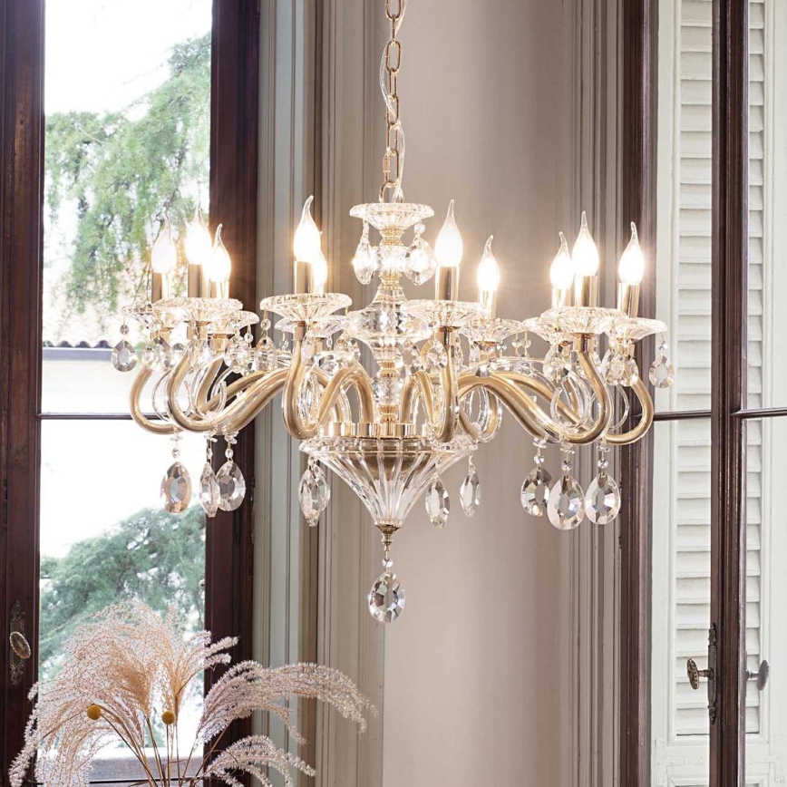 Ideal Lux - Lysekrone i krystal m. kædeophæng NEGRESCO 10xE14/28W/230V diameter 85 cm guldfarvet