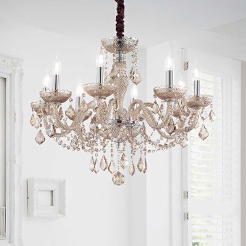 Ideal Lux - Lysekrone i krystal m. kædeophæng ROSE 8xE14/40W/230V diameter 78 cm beige