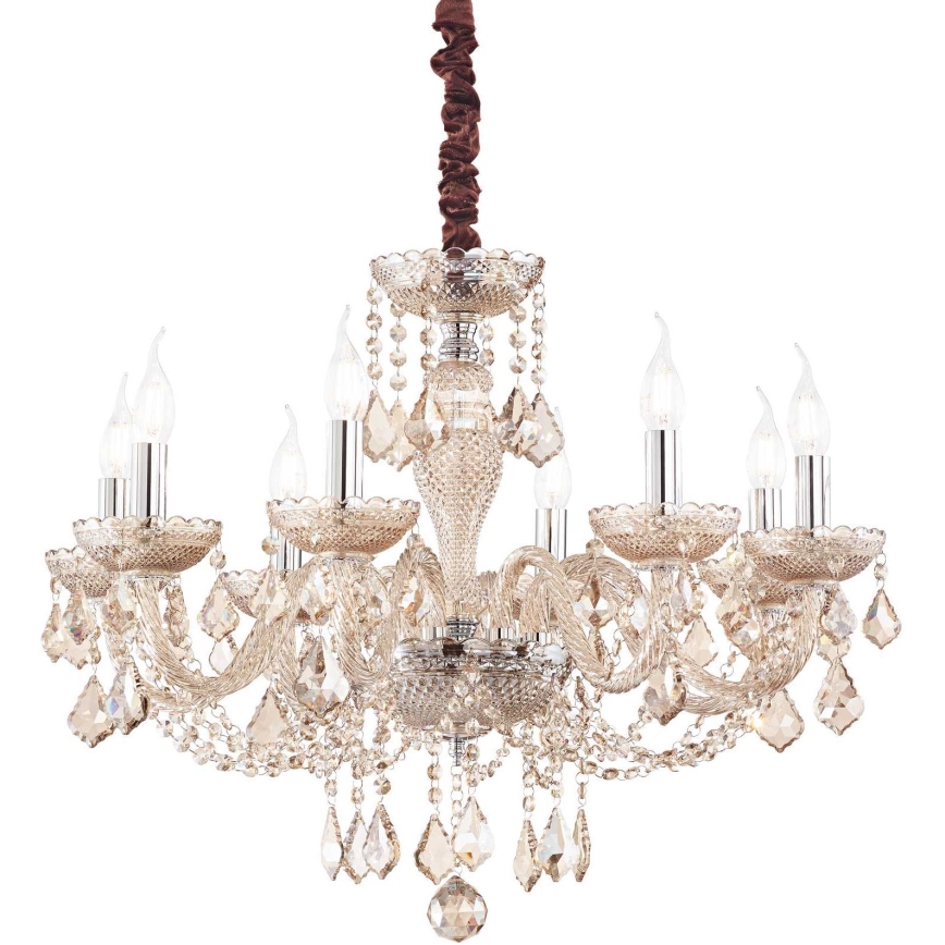 Ideal Lux - Lysekrone i krystal m. kædeophæng ROSE 8xE14/40W/230V diameter 78 cm beige