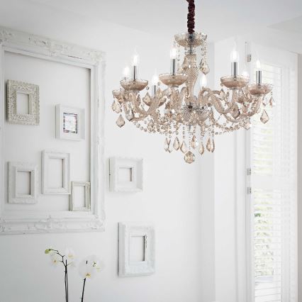 Ideal Lux - Lysekrone i krystal m. kædeophæng ROSE 8xE14/40W/230V diameter 78 cm beige