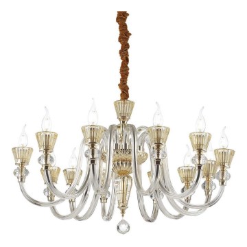 Ideal Lux - Lysekrone i krystal m. kædeophæng STRAUSS 12xE14/40W/230V diameter 84,5 cm messing