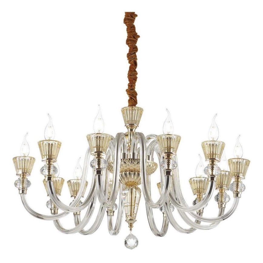 Ideal Lux - Lysekrone i krystal m. kædeophæng STRAUSS 12xE14/40W/230V diameter 84,5 cm messing