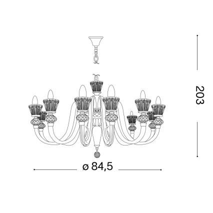 Ideal Lux - Lysekrone i krystal m. kædeophæng STRAUSS 12xE14/40W/230V diameter 84,5 cm messing