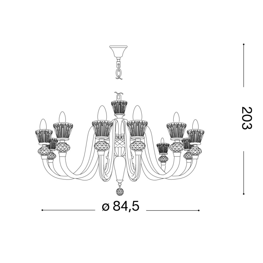 Ideal Lux - Lysekrone i krystal m. kædeophæng STRAUSS 12xE14/40W/230V diameter 84,5 cm messing