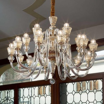 Ideal Lux - Lysekrone i krystal m. kædeophæng STRAUSS 18xE14/40W/230V diameter 85 cm messing