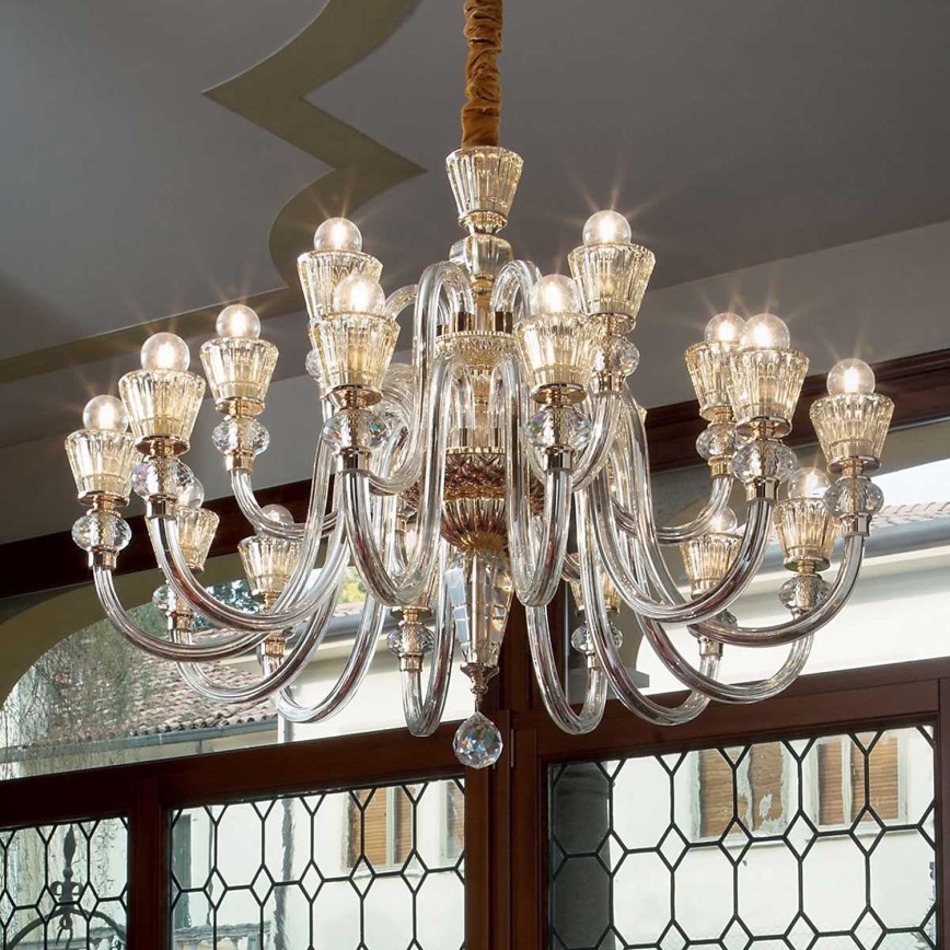 Ideal Lux - Lysekrone i krystal m. kædeophæng STRAUSS 18xE14/40W/230V diameter 85 cm messing