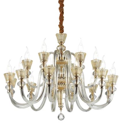 Ideal Lux - Lysekrone i krystal m. kædeophæng STRAUSS 18xE14/40W/230V diameter 85 cm messing
