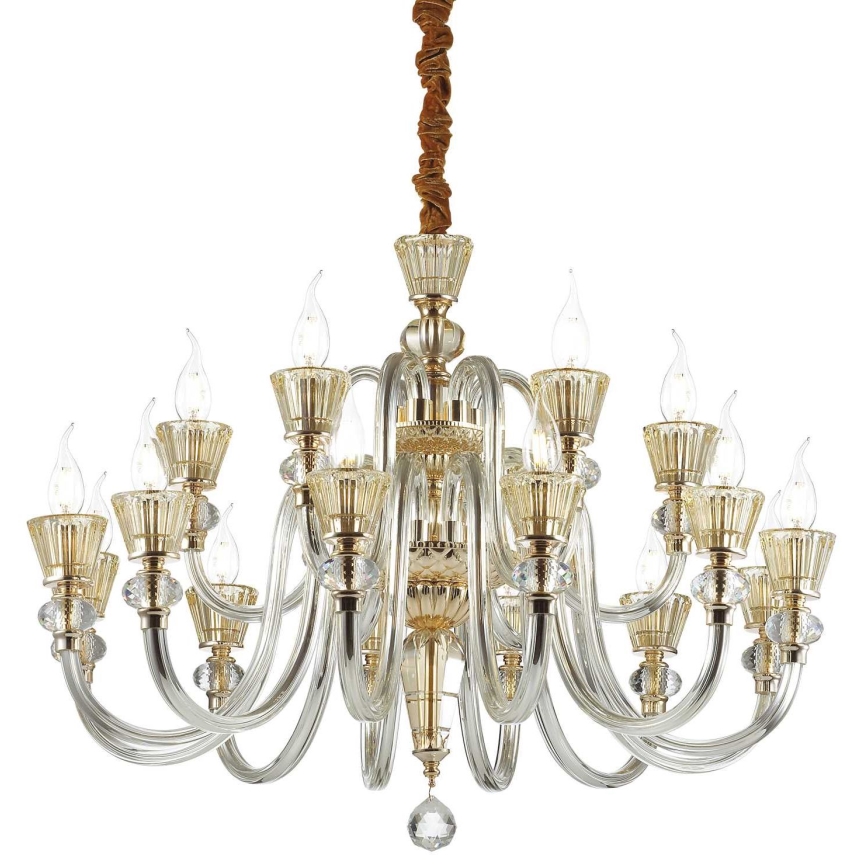 Ideal Lux - Lysekrone i krystal m. kædeophæng STRAUSS 18xE14/40W/230V diameter 85 cm messing