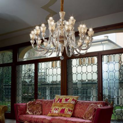 Ideal Lux - Lysekrone i krystal m. kædeophæng STRAUSS 18xE14/40W/230V diameter 85 cm messing