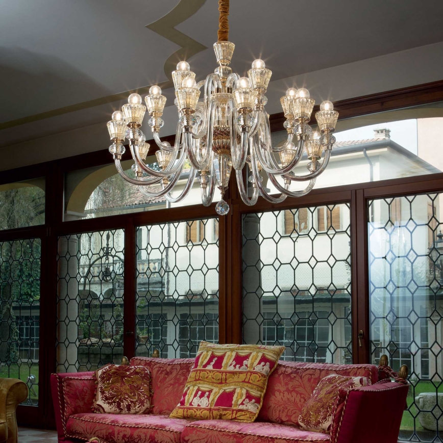 Ideal Lux - Lysekrone i krystal m. kædeophæng STRAUSS 18xE14/40W/230V diameter 85 cm messing