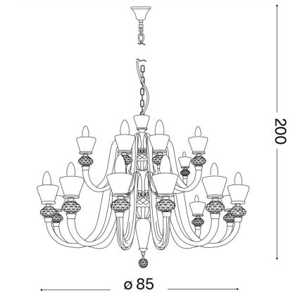 Ideal Lux - Lysekrone i krystal m. kædeophæng STRAUSS 18xE14/40W/230V diameter 85 cm messing