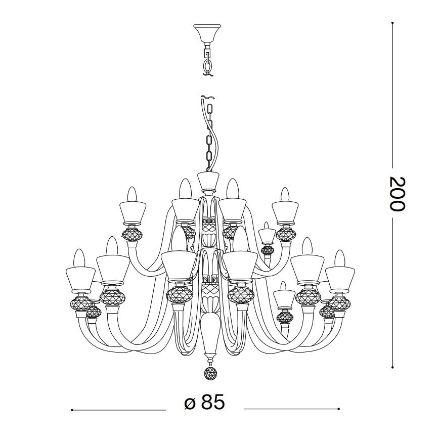 Ideal Lux - Lysekrone i krystal m. kædeophæng STRAUSS 18xE14/40W/230V diameter 85 cm messing