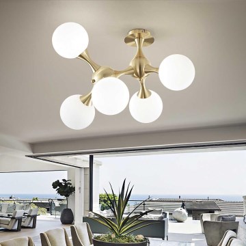 Ideal Lux - NODI påbygget loftlampe 5xE14/28W/230V 50x55 cm messing/hvid