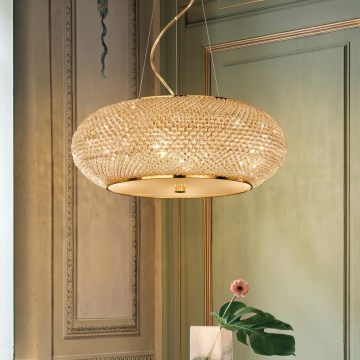 Ideal Lux - PASHA LED-krystallysekrone på wire, 14 x E14/40W, 230V, Ø 65 cm, guld