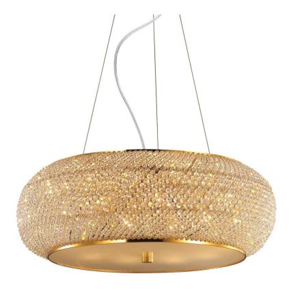 Ideal Lux - PASHA LED-krystallysekrone på wire, 14 x E14/40W, 230V, Ø 65 cm, guld