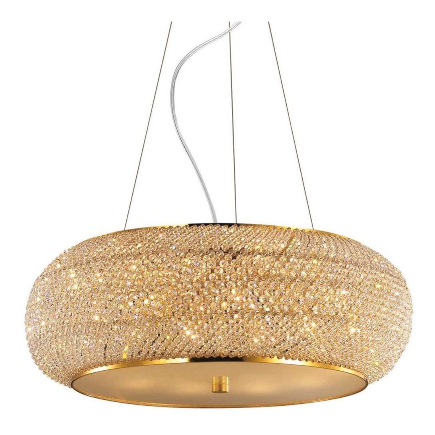 Ideal Lux - PASHA LED-krystallysekrone på wire, 14 x E14/40W, 230V, Ø 65 cm, guld
