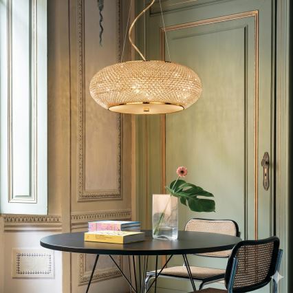 Ideal Lux - PASHA LED-krystallysekrone på wire, 14 x E14/40W, 230V, Ø 65 cm, guld
