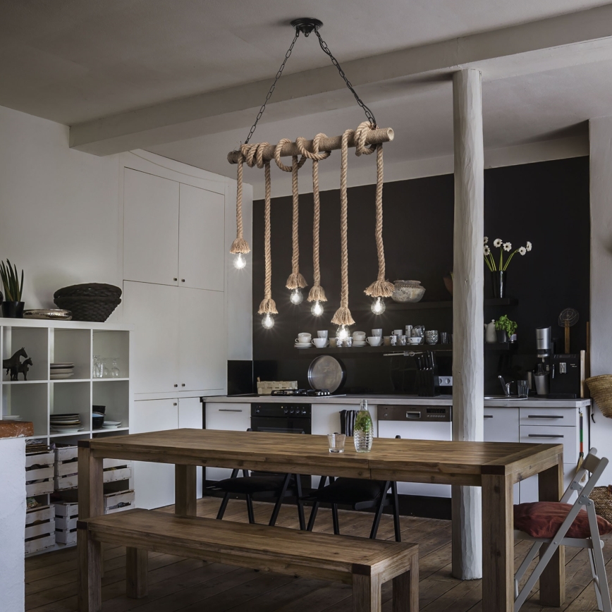 Ideal Lux - Pendel CANAPA 6xE27/15W/230V brun