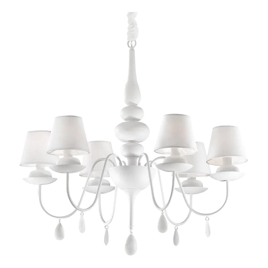 Ideal Lux - Pendel med kædeophæng BLANCHE 6xE14/40W/230V diameter 75 cm hvid