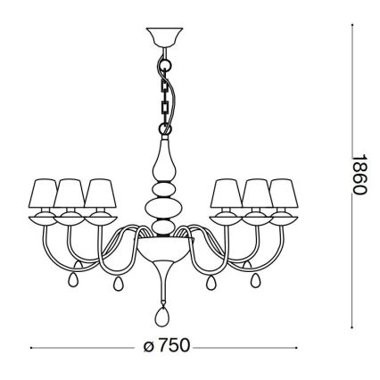 Ideal Lux - Pendel med kædeophæng BLANCHE 6xE14/40W/230V diameter 75 cm hvid