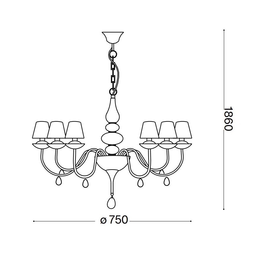 Ideal Lux - Pendel med kædeophæng BLANCHE 6xE14/40W/230V diameter 75 cm hvid