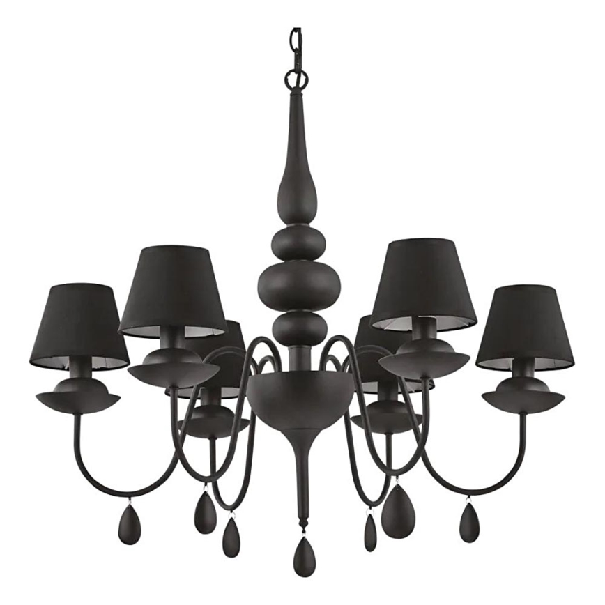 Ideal Lux - Pendel med kædeophæng BLANCHE 6xE14/4W/230V diameter 75 cm sort