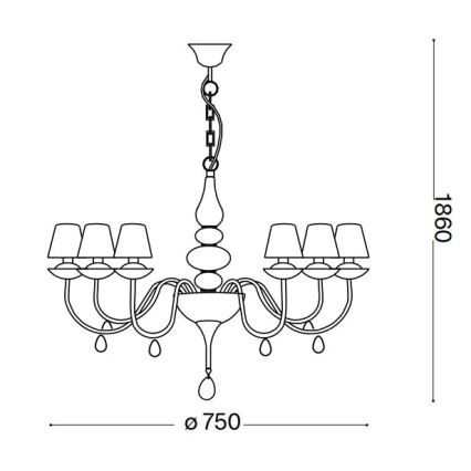 Ideal Lux - Pendel med kædeophæng BLANCHE 6xE14/4W/230V diameter 75 cm sort