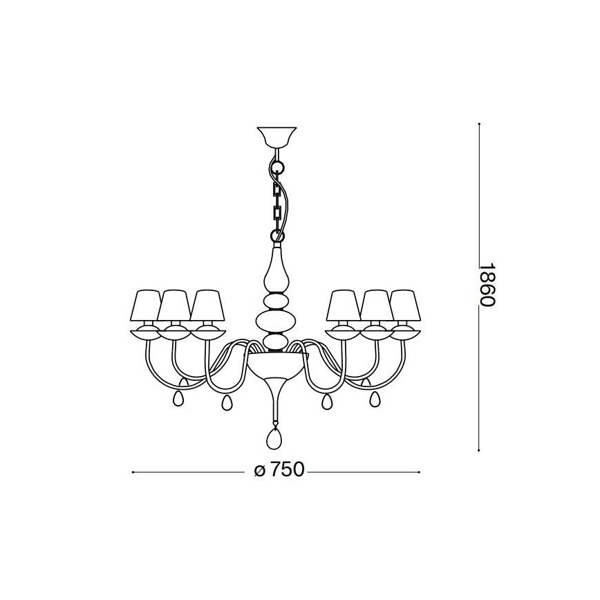 Ideal Lux - Pendel med kædeophæng BLANCHE 6xE14/4W/230V diameter 75 cm sort