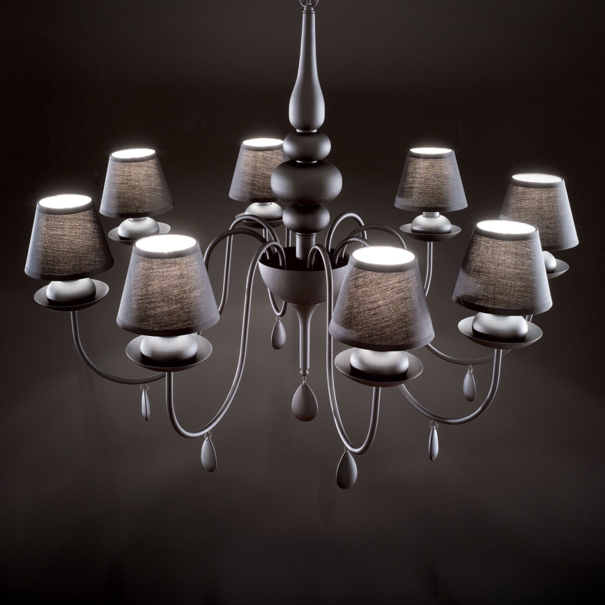Ideal Lux - Pendel med kædeophæng BLANCHE 8xE14/40W/230V diameter 92 cm sort