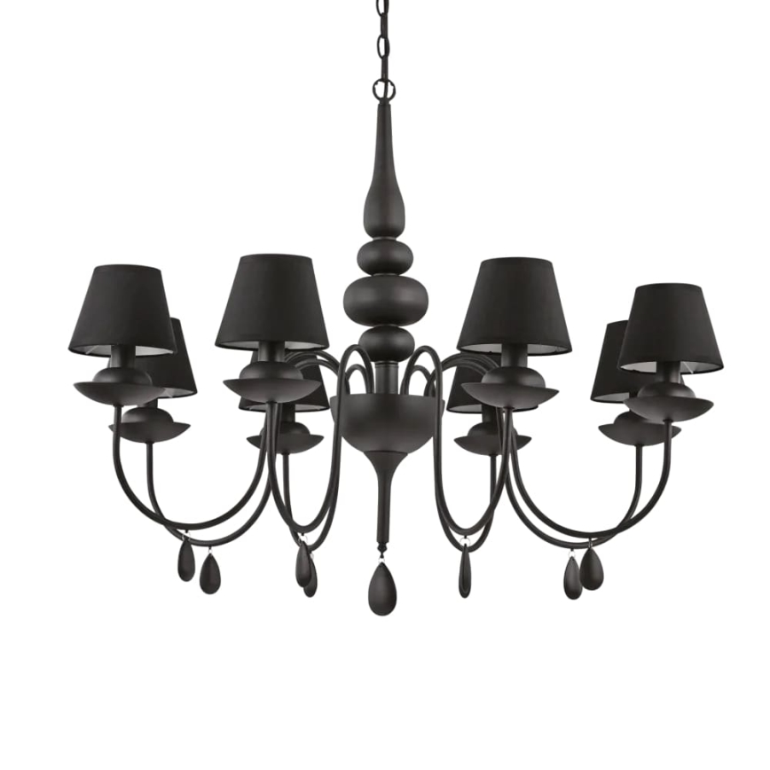 Ideal Lux - Pendel med kædeophæng BLANCHE 8xE14/40W/230V diameter 92 cm sort