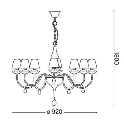 Ideal Lux - Pendel med kædeophæng BLANCHE 8xE14/40W/230V diameter 92 cm sort