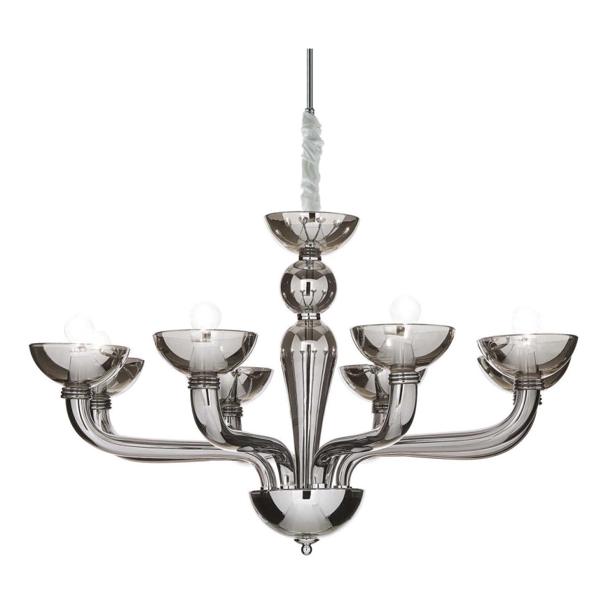 Ideal Lux - Pendel med kædeophæng CASANOVA 8xE14/40W/230V diameter 88 cm grå