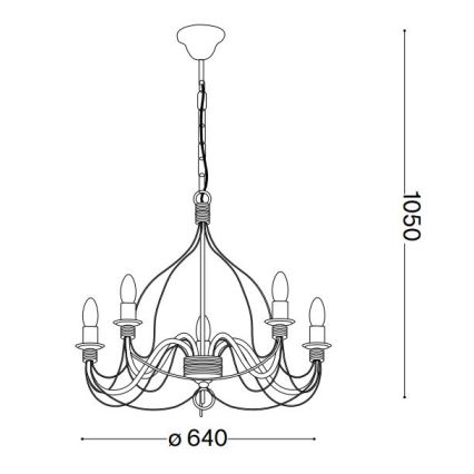Ideal Lux - Pendel med kædeophæng CORTE 5xE14/40W/230V diameter 54 cm kobber